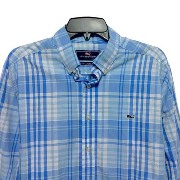 Vineyard Vines Blue Plaid Slim Fit Whale Button Down Shirt Men's Size Large - Picture 7 of 14